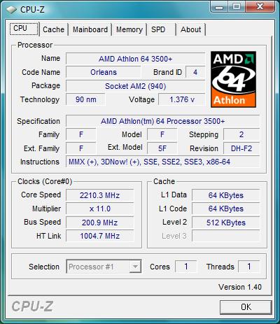 cpu-z AMD Athlon 64 3500+