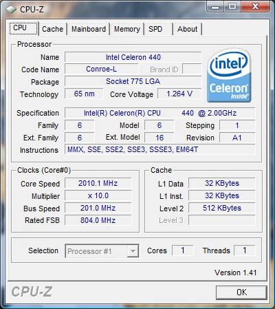 cpu-z Intel Celeron CS 440