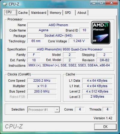 cpu-z AMD Phenom X4 9500