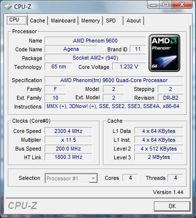 cpu-z Phenom X4 9600 Black Edition