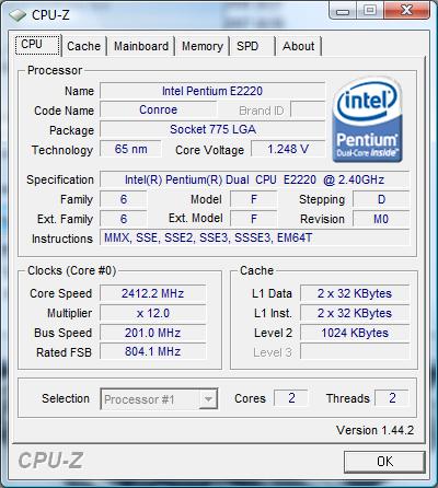 cpu-z Intel Pentium Dual-Core E2220
