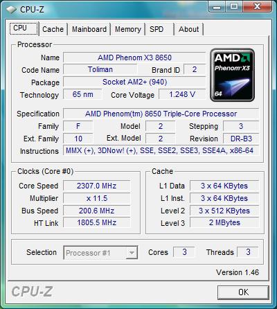 cpu-z AMD Phenom X3 8650