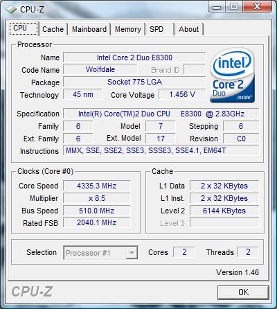 cpu-z-oc Intel Core 2 Duo E8300