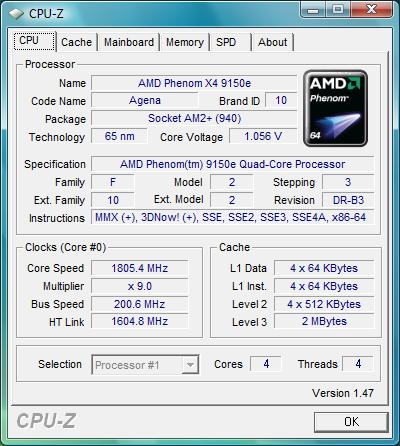 cpu-z AMD Phenom X4 9150e