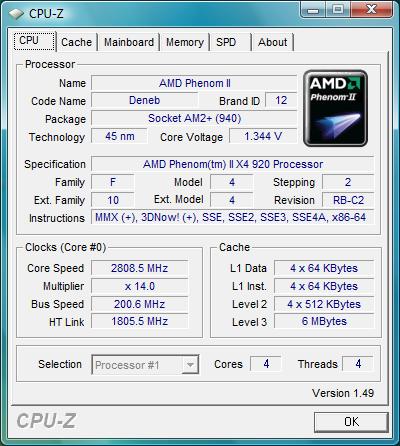 cpu-z AMD Phenom II X4 920