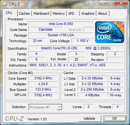 cpu-z Intel Core i5-650
