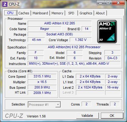 cpu-z AMD Athlon II X2 265