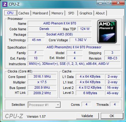 cpu-z AMD Phenom II X4 970 Black Edition