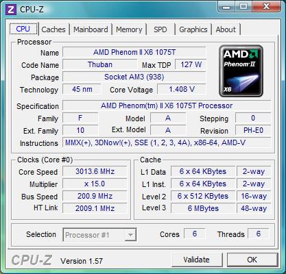 cpu-z AMD Phenom II X6 1075T