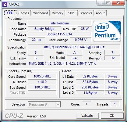 cpu-z Intel Celeron G440