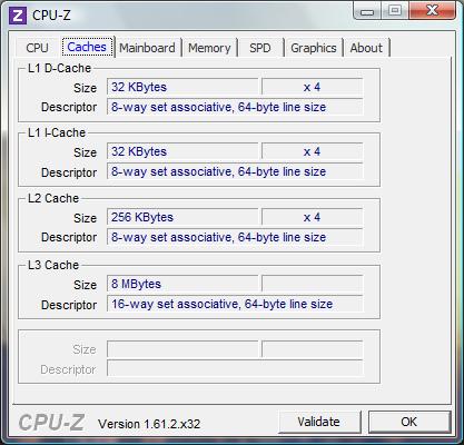 Intel Core i7-2700К cpu-z caches