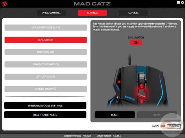 Mad Catz R.A.T. TE settings