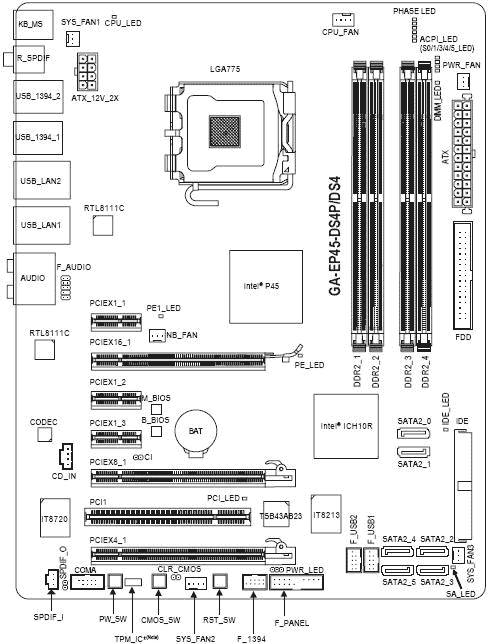 Gigabyte ga ep45 ds3l схема подключения