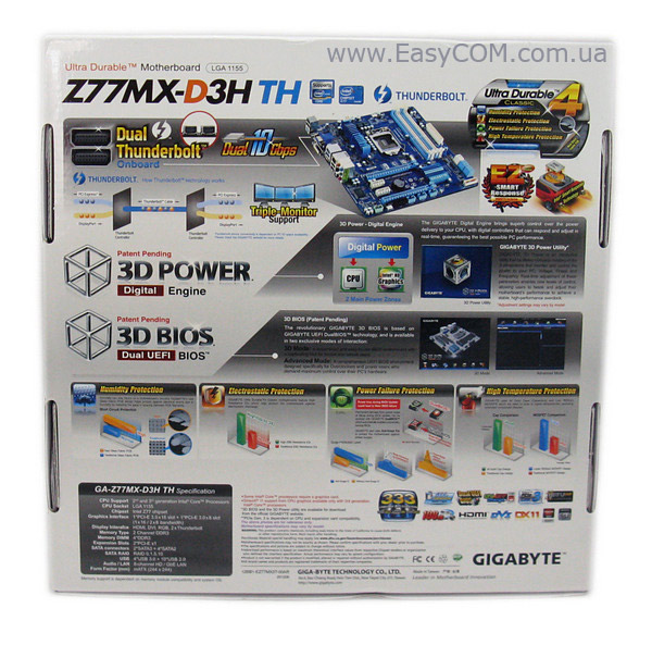 GIGABYTE GA-Z77MX-D3H TH box rear