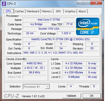 MSI Z77A-GD43 cpu-z Intel Core i7-3770K (Ivy Bridge)