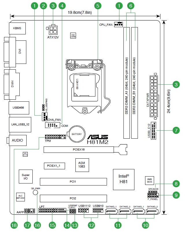 Asus h110m r схема подключения