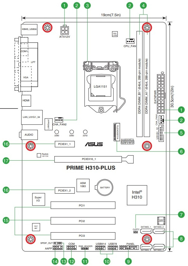 Asus h81m k схема подключения