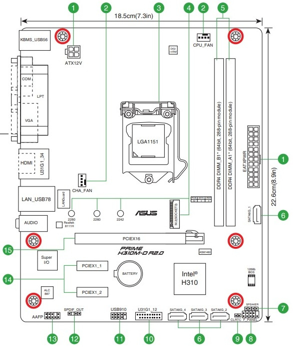 Asus h110m r схема подключения