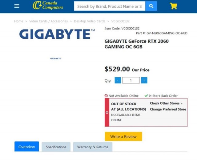 GIGABYTE GeForce RTX 2060 GAMING OC 6GB