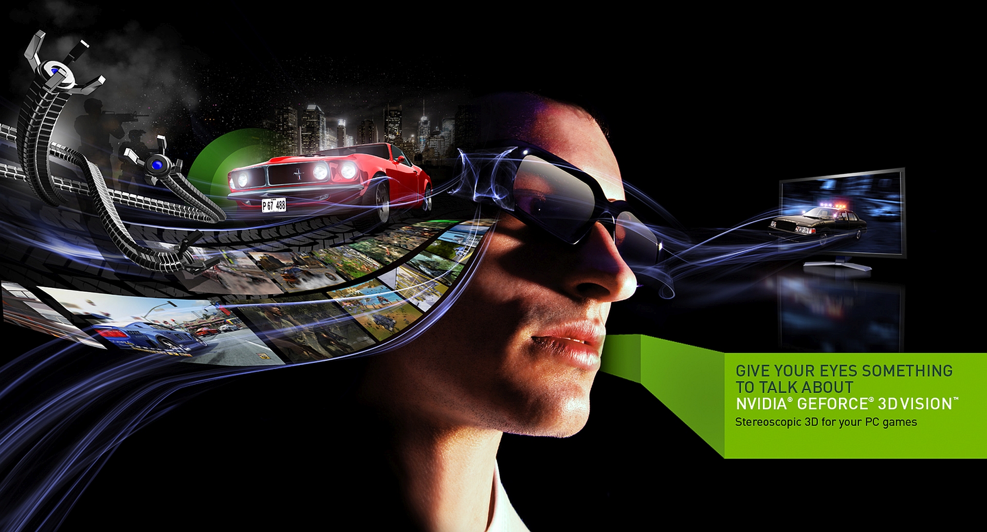 Nvidia 3d игры. Очки реклама баннер. Технология 3d Vision.. Очки от NVIDIA.