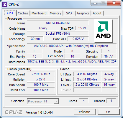 Acer Aspire V3-551 cpu-z