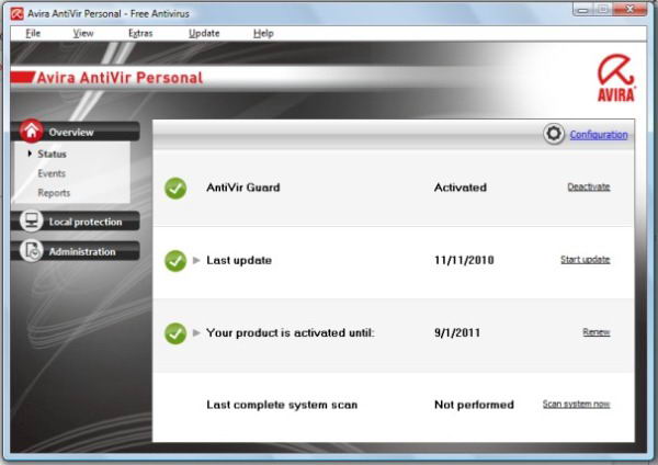 Avira AntiVir Personal - Free Antivirus 10.0.0.635