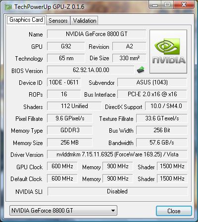 gpu-z ASUS EN8800GT/HTDP/256M