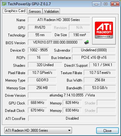 gpu-z XpertVision Radeon HD 3850 256Mb HDMI