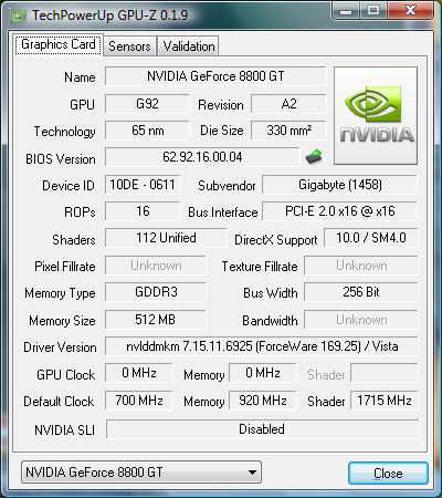 gpu-z GIGABYTE GV-NX88T512HP