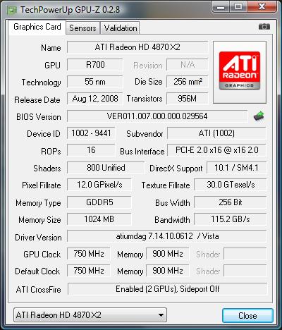 gpu-z GIGABYTE Radeon HD 4870 X2