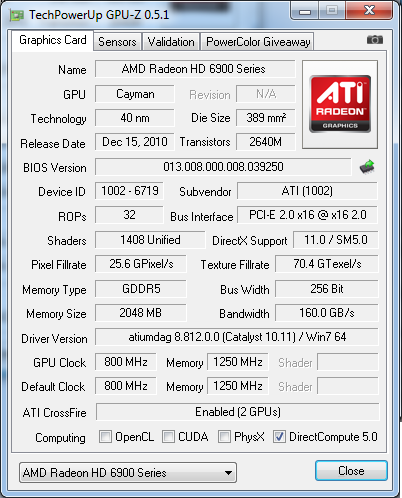 gpu-z 2-Way CrossFireX x16+x16 на Radeon HD 6900