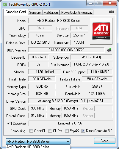 gpu-z 2-Way CrossFireX x16+x16 на Radeon HD 6800