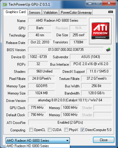 gpu-z 2-Way CrossFireX x16+x16 на Radeon HD 6800