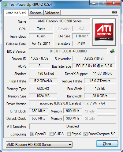 gpu-z ASUS EAH6570/DI/1GD3(LP)