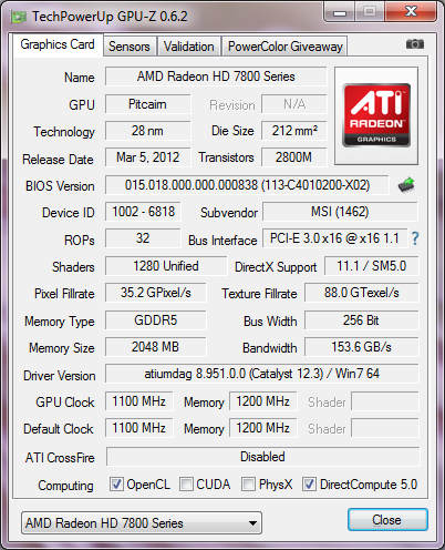 GPU-Z MSI Radeon HD 7870 HAWK