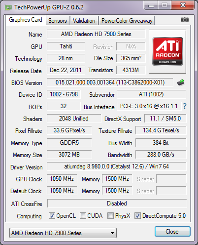 AMD Radeon HD 7970 GHz Edition cpu-z