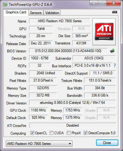 ASUS Radeon HD 7970 DirectCU II gpu-z overcklocing