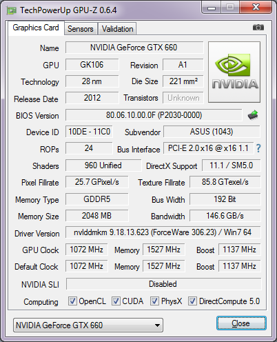 ASUS GeForce GTX 660 DirectCU II TOP cpu-z