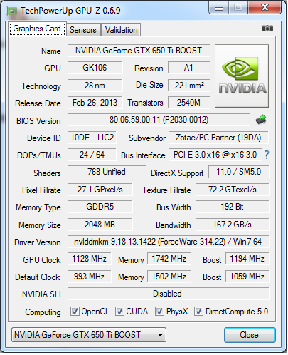 ZOTAC GeForce GTX 650 Ti Boost