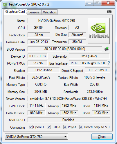 MSI GeForce GTX 760 HAWK