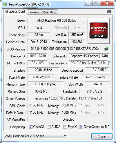 SAPPHIRE VAPOR-X R9 280X 3GB GDDR5 TRI-X OC WITH BOOST