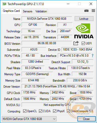 ASUS ROG STRIX GeForce GTX 1060 GAMING (ROG STRIX-GTX1060-6G-GAMING)