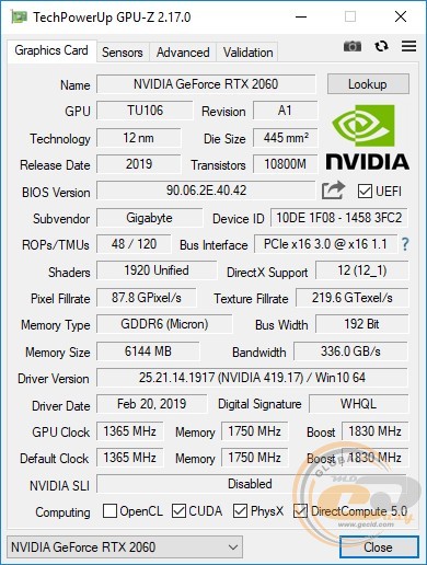 GIGABYTE GeForce RTX 2060 GAMING OC PRO 6G