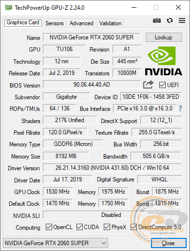 GIGABYTE GeForce RTX 2060 SUPER GAMING OC 8G