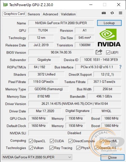 GIGABYTE GeForce RTX 2080 SUPER GAMING OC 8G